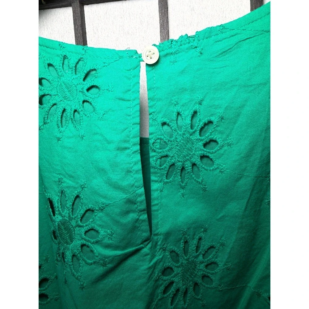 J.CREW‎ Women's Plus 3X Green Floral Eyelet Sleeveless Tank Top